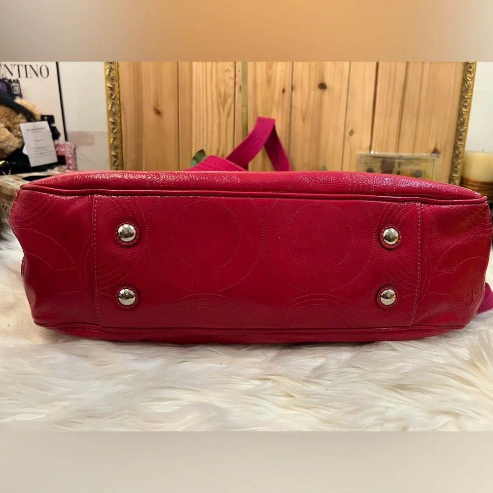 Coach Magenta Pink Stitched Patent Leather Crossbody Tote Bag
